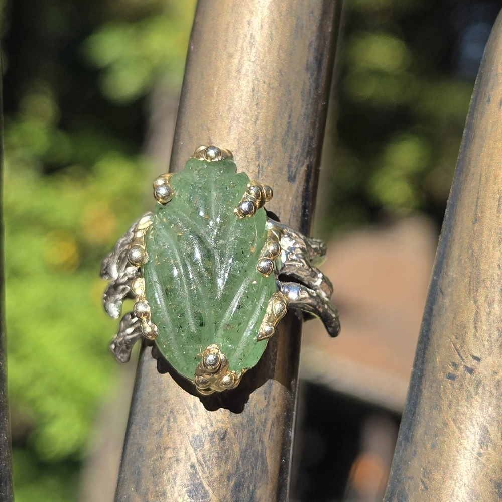 Adventurine 8k Natural Sterling & Gold Ring Sz7 - Picture 6 of 8